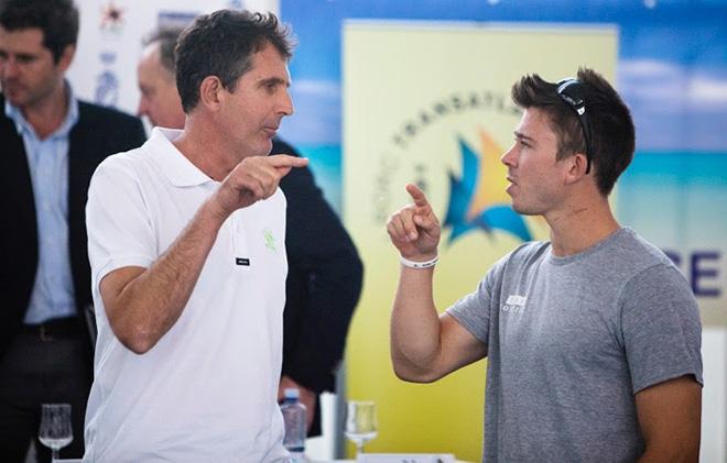 A bit of friendly rivalry at the press conference in Marina Lanzarote before the start:  Left: Brian Thompson/Phaedo 3 and Ned Collier-Wakefleld/Concise 10  © Team Phaedo